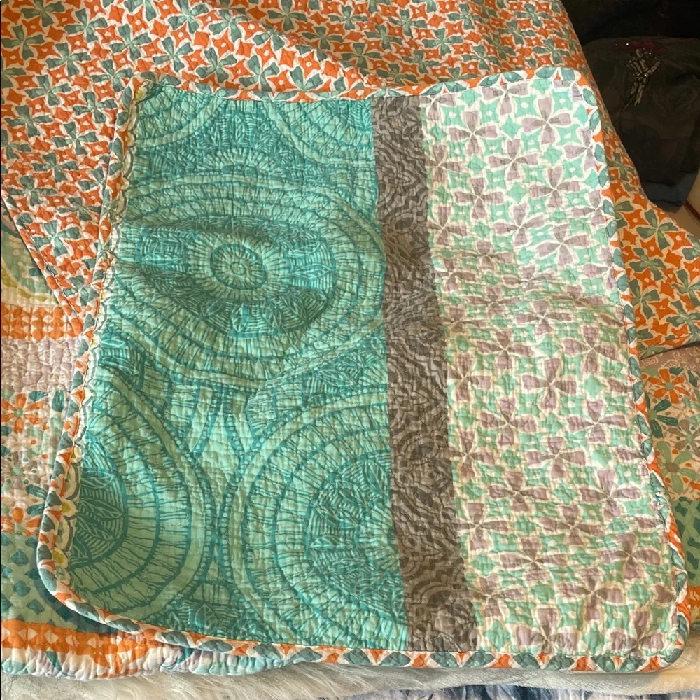 Cynthia Rowley Teal and Orange Floral Quilt
